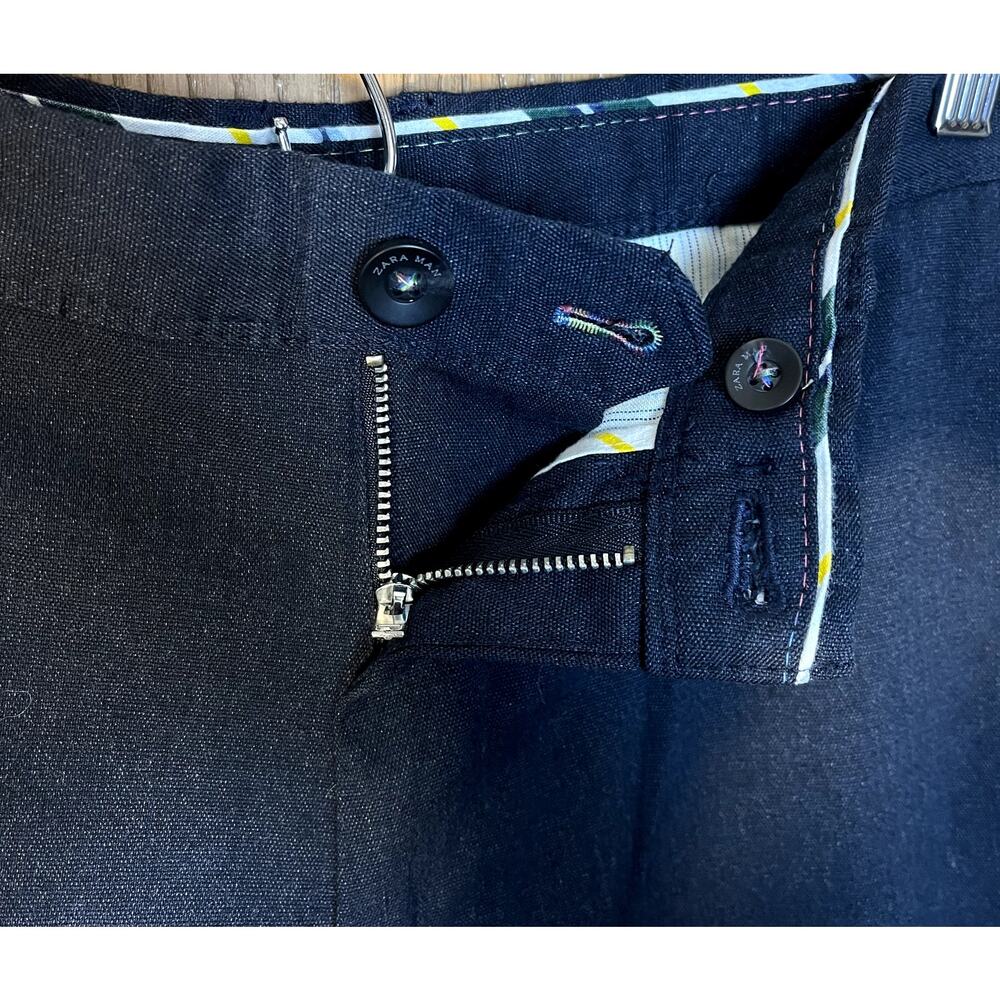 Zara Man Basic Flat Front Dark Navy Blue Straight… - image 7